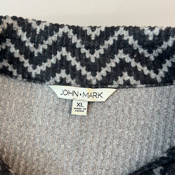 John & Mark Black Geometric Button Down Long Sleeve Cardigan Sweater Size XL - Picture 7 of 10